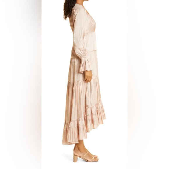 NWT CINQ À SEPT Nina Satin Tiered Long Sleeve Maxi Dress, Size 4 - Picture 4 of 9